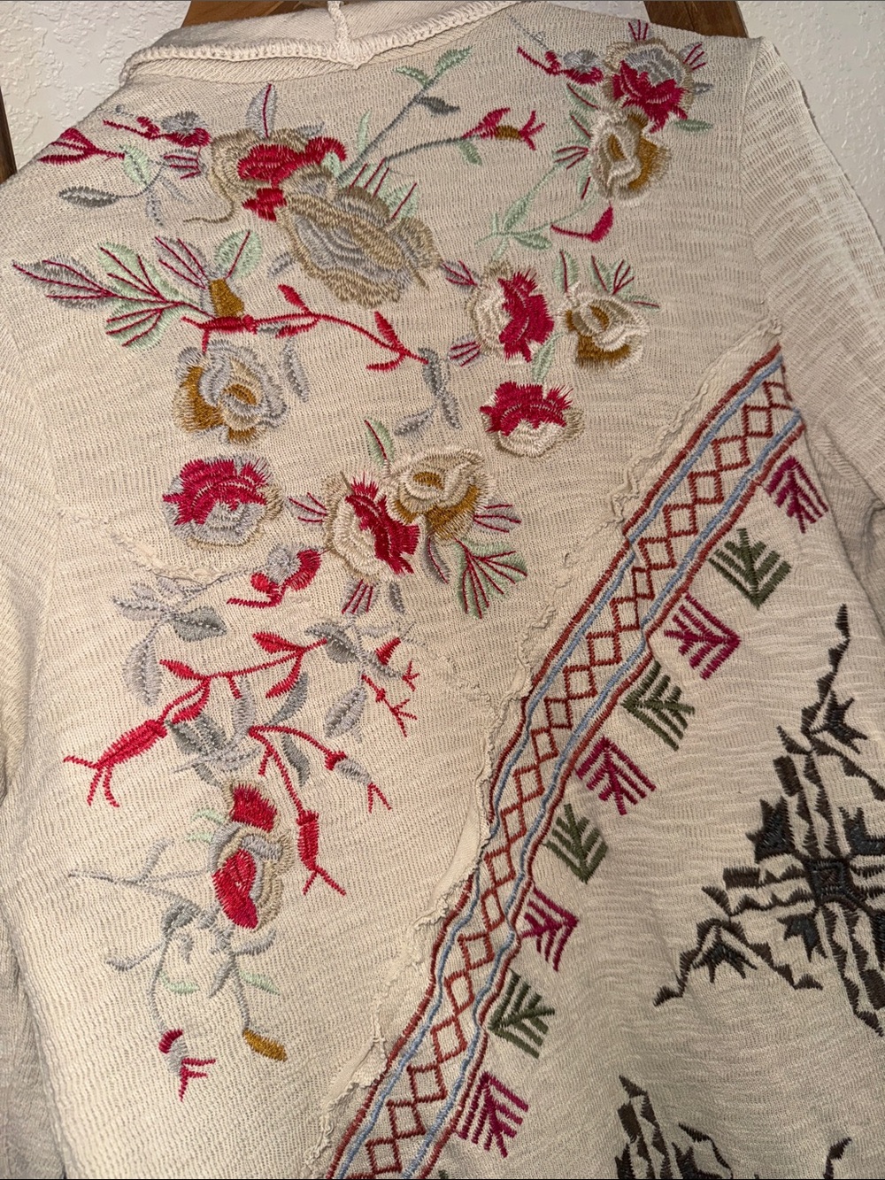 Coldwater Creek Cream Embroidered Floral Open-Front Cardigan - Picture 7 of 7